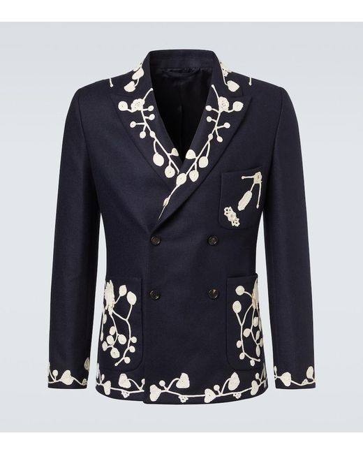 Bode Blue Snowdrop Embroidered Wool-Blend Blazer for men