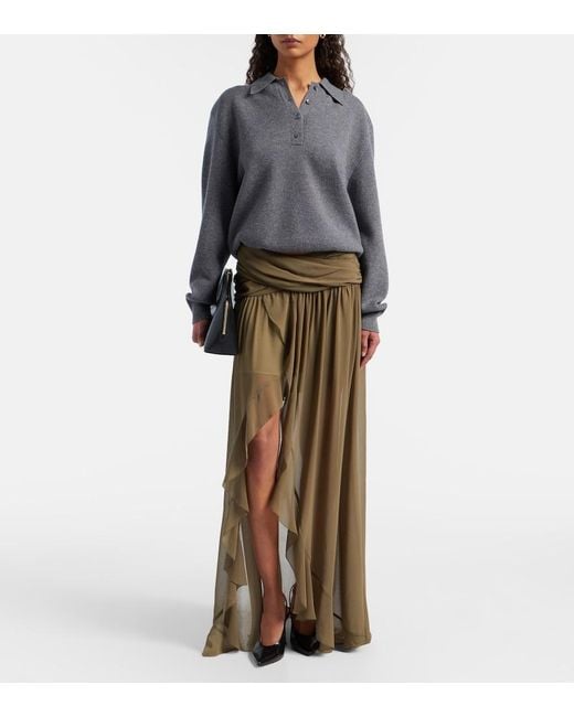 JACQUES WEI Natural Asymmetric Draped Maxi Skirt