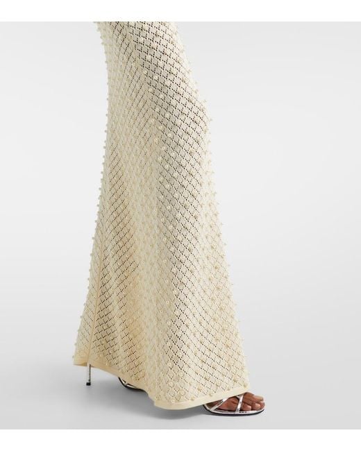 David Koma White Crochet Embellished Turtleneck Gown