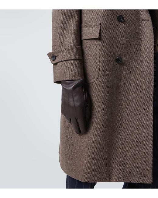 Thom Sweeney Brown Double-Breasted Wool Overcoat for men
