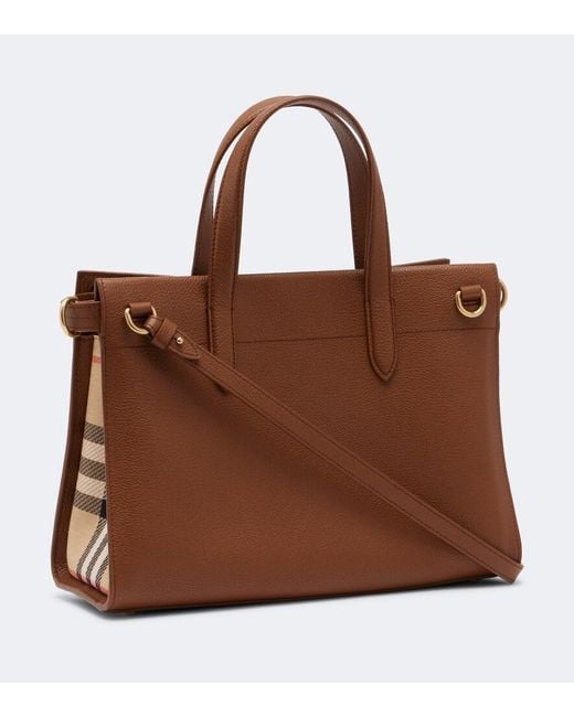 Burberry Brown Cotswolds Check Small Leather Tote Bag
