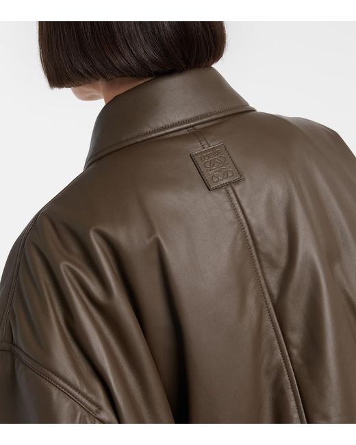 Loewe Brown Cropped Leather Biker Jacket