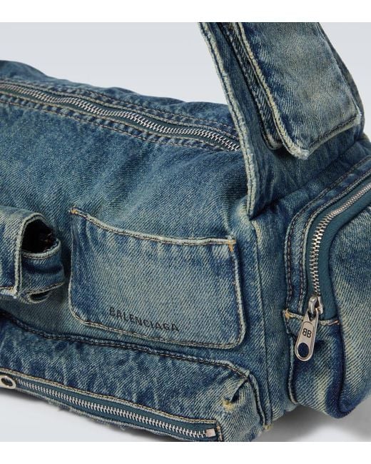 Borsa A Spalla Superbusy Piccola Denim di Balenciaga in Blue da Uomo
