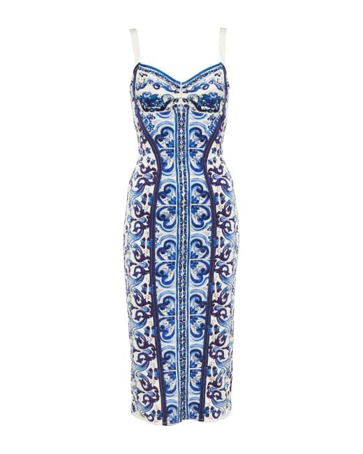 Dolce & Gabbana Blue Bedrucktes Kleid aus einem Seidengemisch