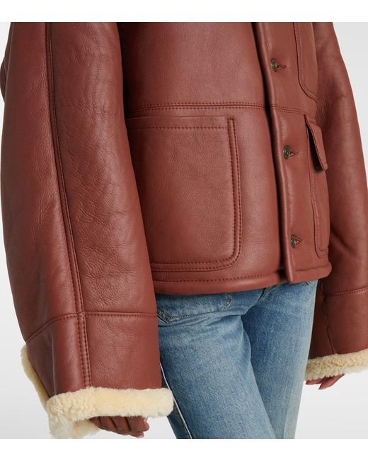 Victoria Beckham Red Lederjacke Mit Shearling