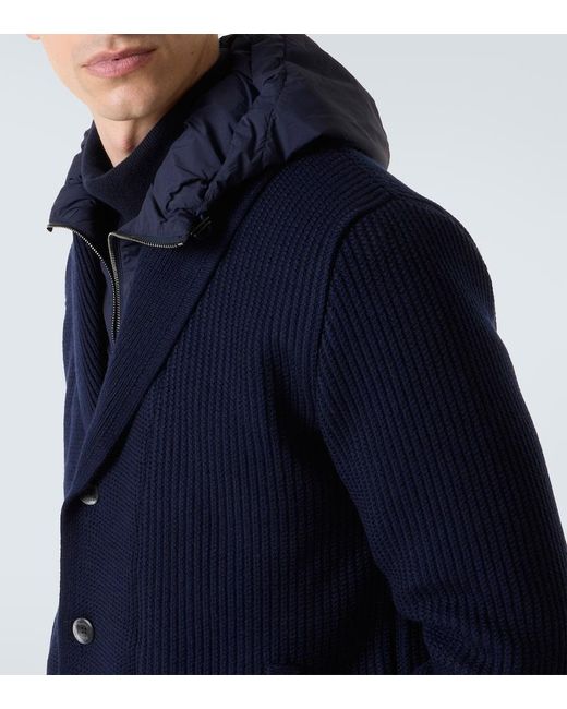 Herno Blue Layered Wool And Technical Cardigan for men