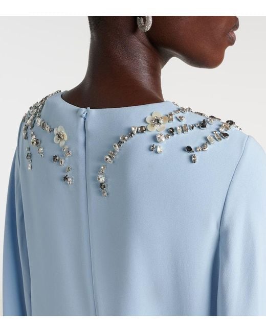 Vestido De Fiesta En Mezcla De Seda Adornado Oscar de la Renta de color Blue