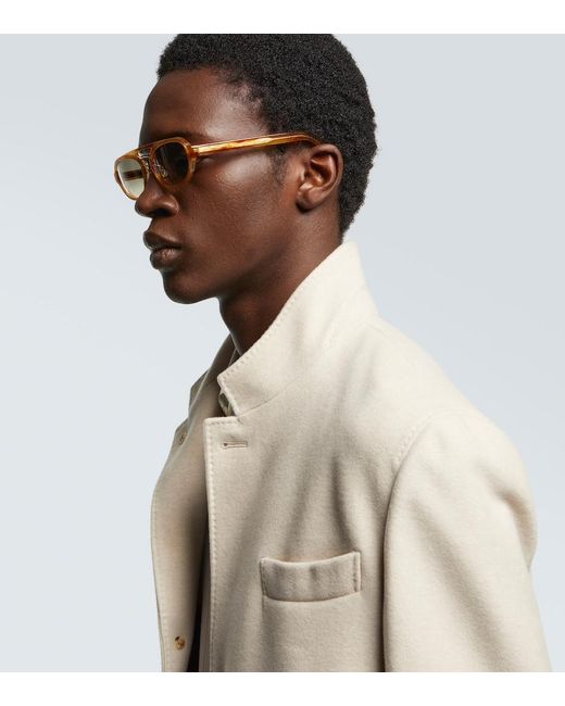 Brunello Cucinelli Brown Tortoiseshell-Effect Browline Sunglasses for men