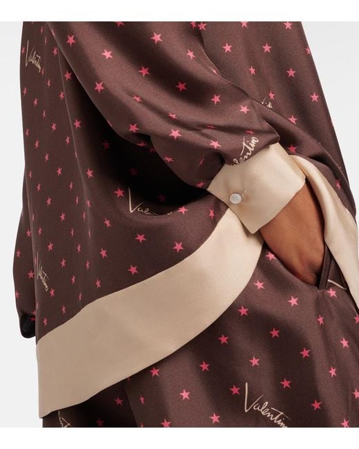 Valentino Brown Printed Silk Twill Pajama Shirt