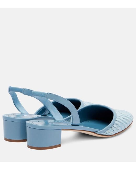 Manolo Blahnik Blue Raffro Raffia Slingback Pumps