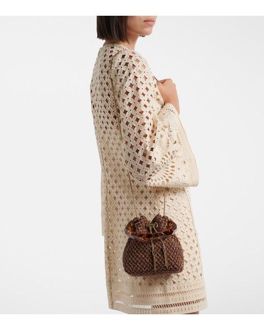 Jimmy Choo Brown Bon Bon Small Raffia-Effect Bucket Bag