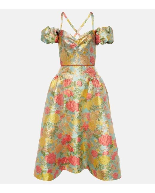 Markarian Yellow Jackie Floral Jacquard Midi Dress