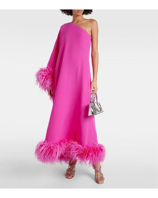 Valentino Pink Cady Couture Feather-trimmed Silk Gown