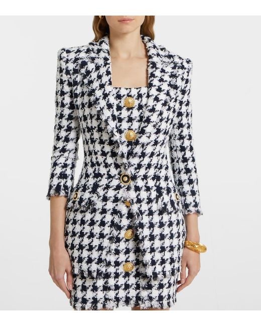 Blazer En Tweed De Pata De Gallo Balmain de color Blue
