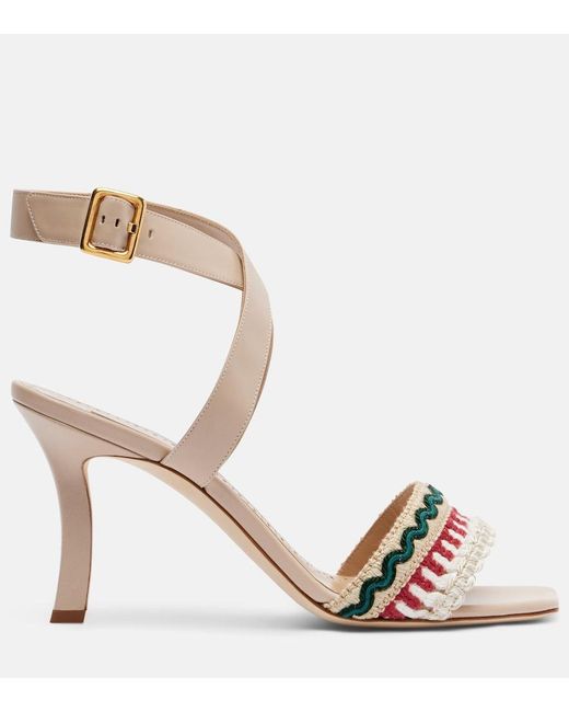 Manolo Blahnik Metallic Mabeco 90 Embroidered Leather Sandals