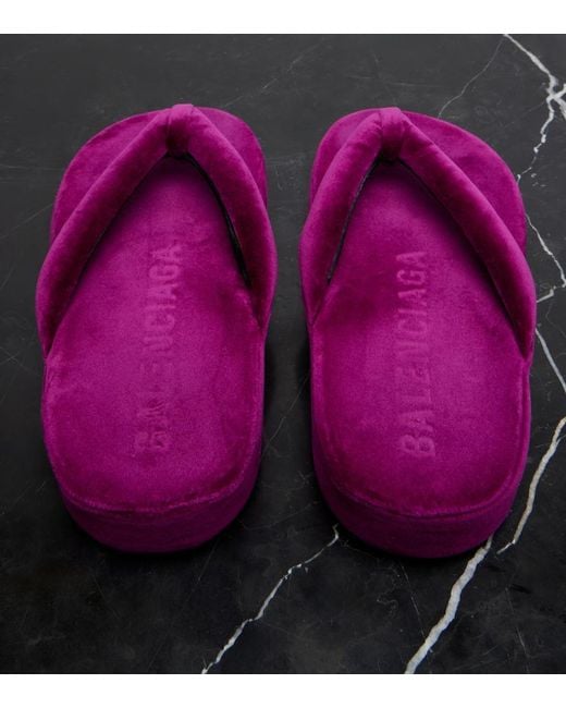 Balenciaga Purple Jet Lag Velvet Platform Thong Sandals