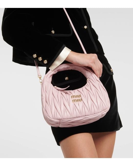 Miu Miu Pink Wander Matelasse Leather Shoulder Bag