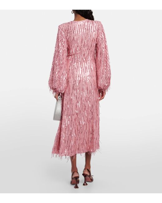 ROTATE BIRGER CHRISTENSEN Pink Fringed Sequin-embellished Maxi Dress