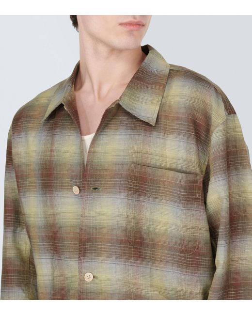 Our Legacy Green Box Checked Linen And Cotton Shirt for men