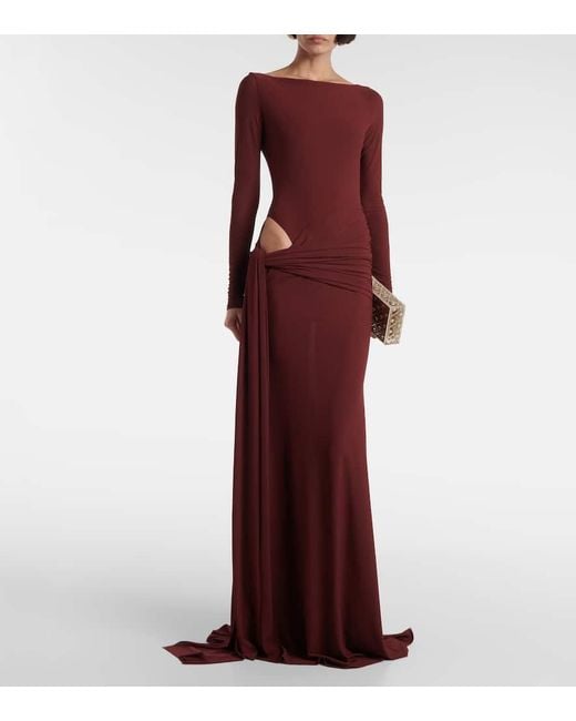 Vestido De Fiesta Drapeado De Crepe Alex Perry de color Purple