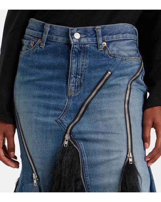 Junya Watanabe Blue Low-Rise Denim Maxi Skirt