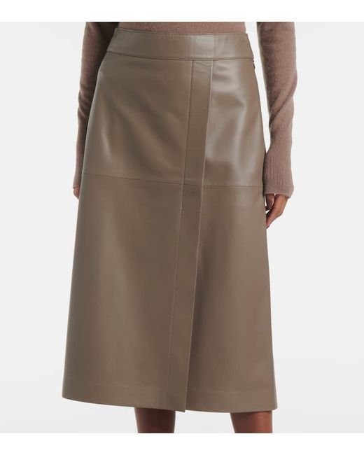 Joseph Brown Leather Midi Skirt