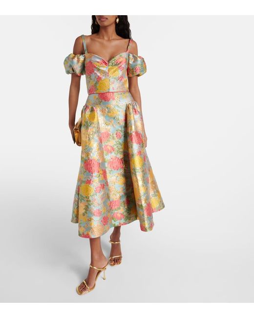Markarian Yellow Jackie Floral Jacquard Midi Dress