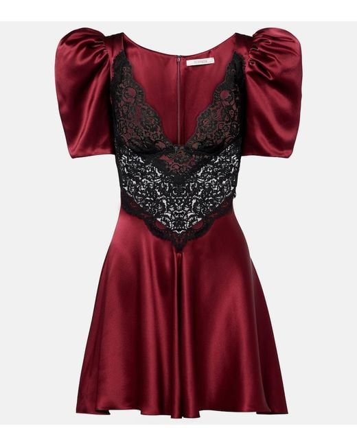 Rodarte Red Lace-Trimmed Silk Cocktail Dress