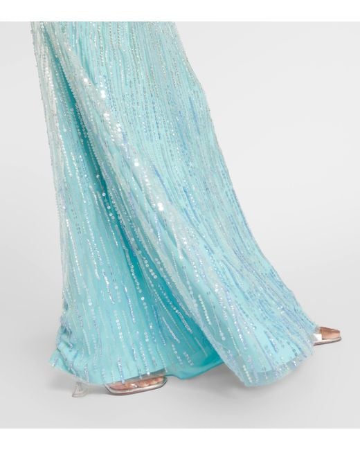 Jenny Packham Blue Coralia Caped Embellished Gown