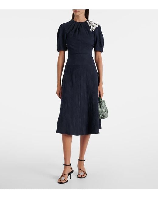 Erdem Blue Floral Cotton-Blend Jacquard Midi Dress
