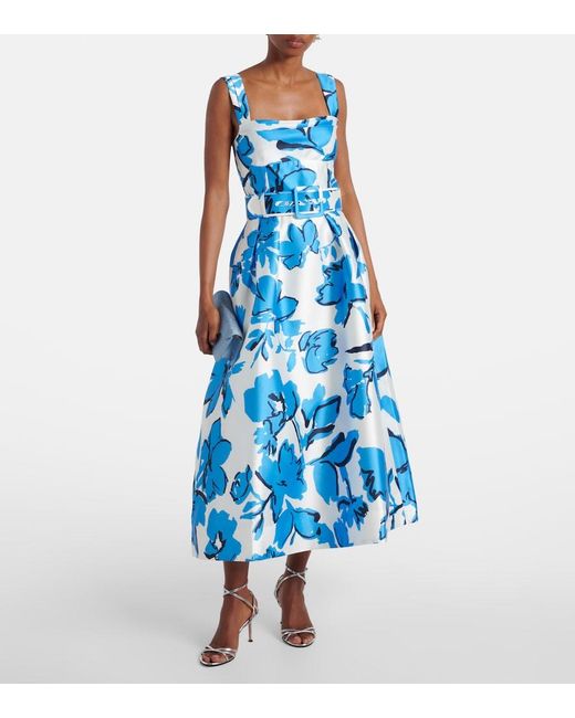 Rebecca Vallance Blue Sapphira Belted Floral Midi Dress