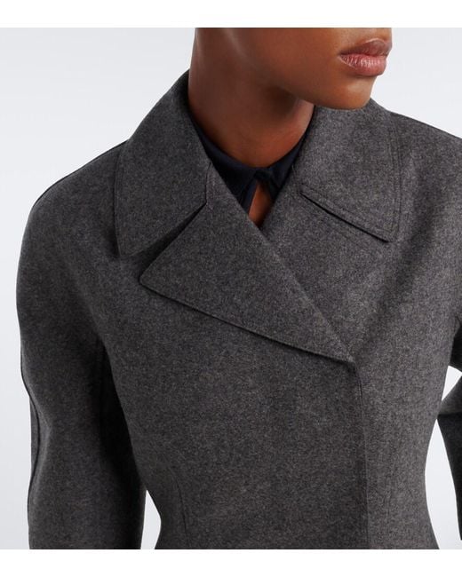 Jil Sander Gray Double-Breasted Virgin Wool Coat