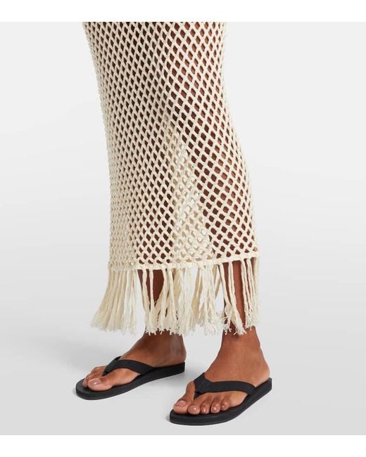 Vestido Largo Ilaria De Algodon Con Flecos Sir de color White