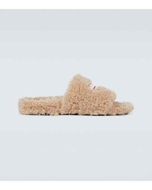 Balenciaga Multicolor Faux-shearling Embroidered Logo Slides for men