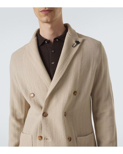 Lardini Natural Double-Breasted Virgin Wool Blazer for men