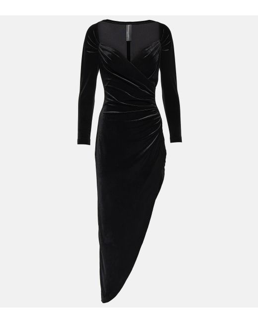 Robe Midi En Velours Stretch À Drapé Norma Kamali en coloris Black