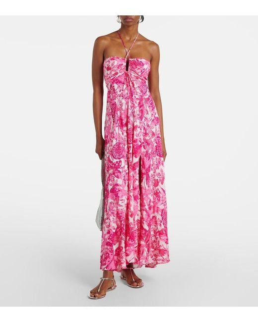 Poupette Pink Carla Printed Halterneck Maxi Dress