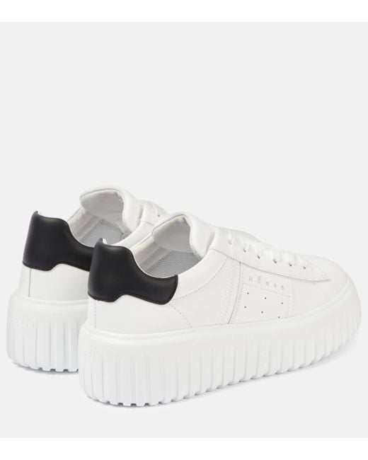 Hogan White H-Stripes Leather Platform Sneakers