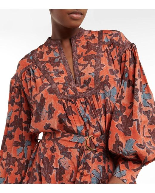 Ulla Johnson Red Taiana Floral Printed Midi Dress