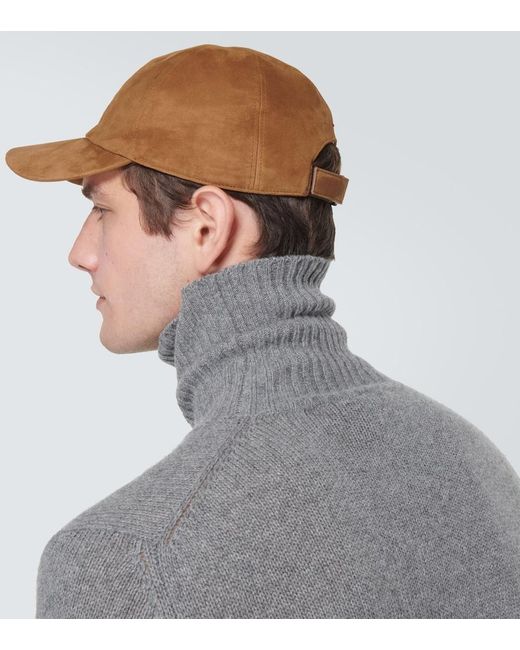 Loro Piana Brown Suede Baseball Cap for men
