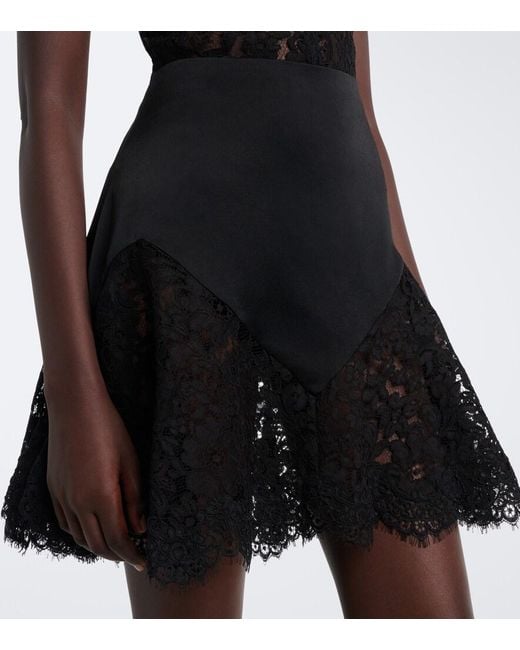 Stella McCartney Black Asymmetric Lace-Trimmed Satin Miniskirt