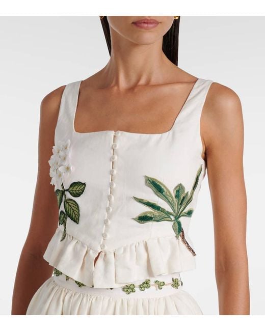 Agua Bendita White Eslabon Wild Applique Linen Crop Top