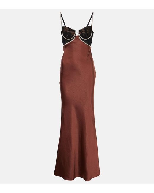 Self-Portrait Red Embellished Satin Gown