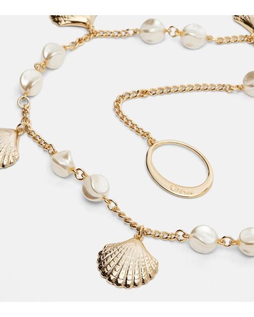 Oseree White Shells Embellished Chain Belt