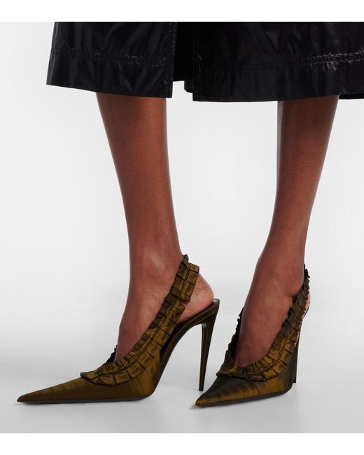 Saint Laurent Brown Madeleine Taffeta Slingback Pumps