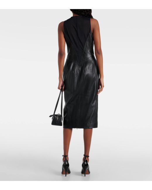 Alaïa Black Leather Midi Dress