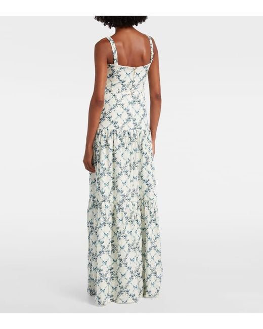 Agua Bendita White Lima Gloriosa Floral Linen Maxi Dress