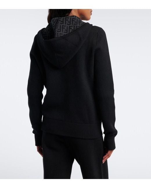 Fendi Blue Zucca Cashmere-Blend Zip-Up Hoodie