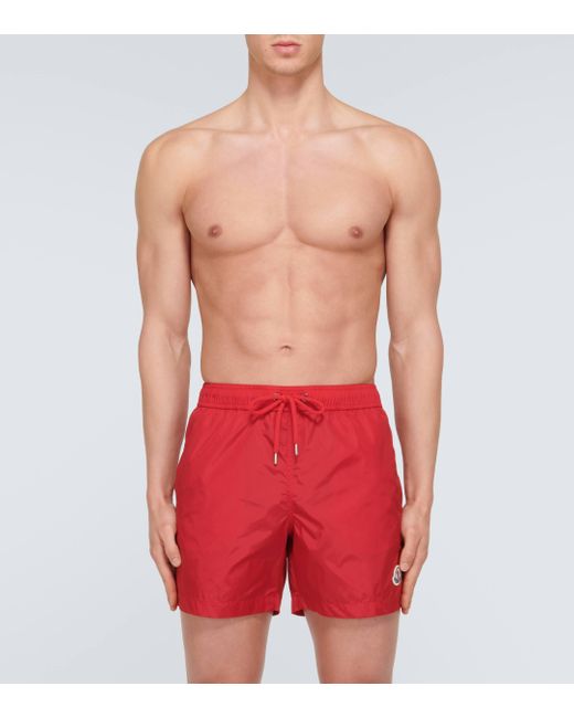 Moncler Red Logo Swim Trunks for men