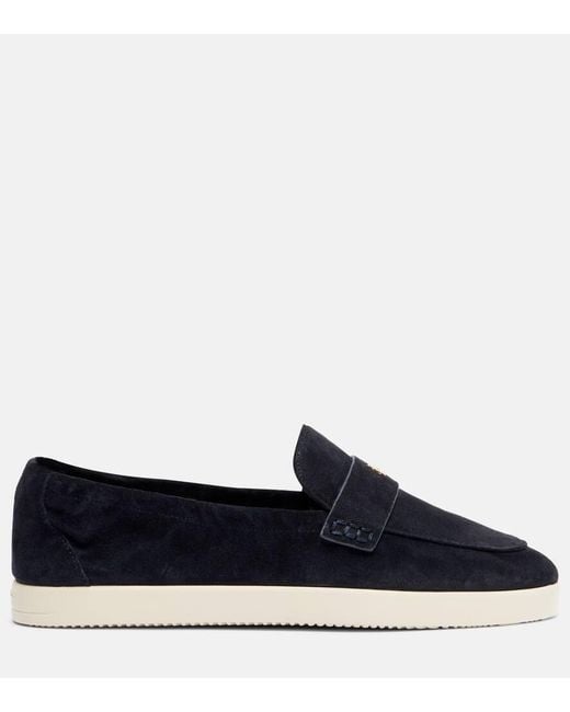 Tory Burch Blue Double T Suede Loafers